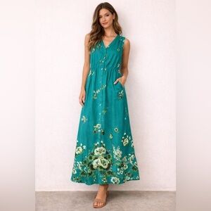 Together Vintage 90’ Blue Green Halter Sundress Maxi Size 10